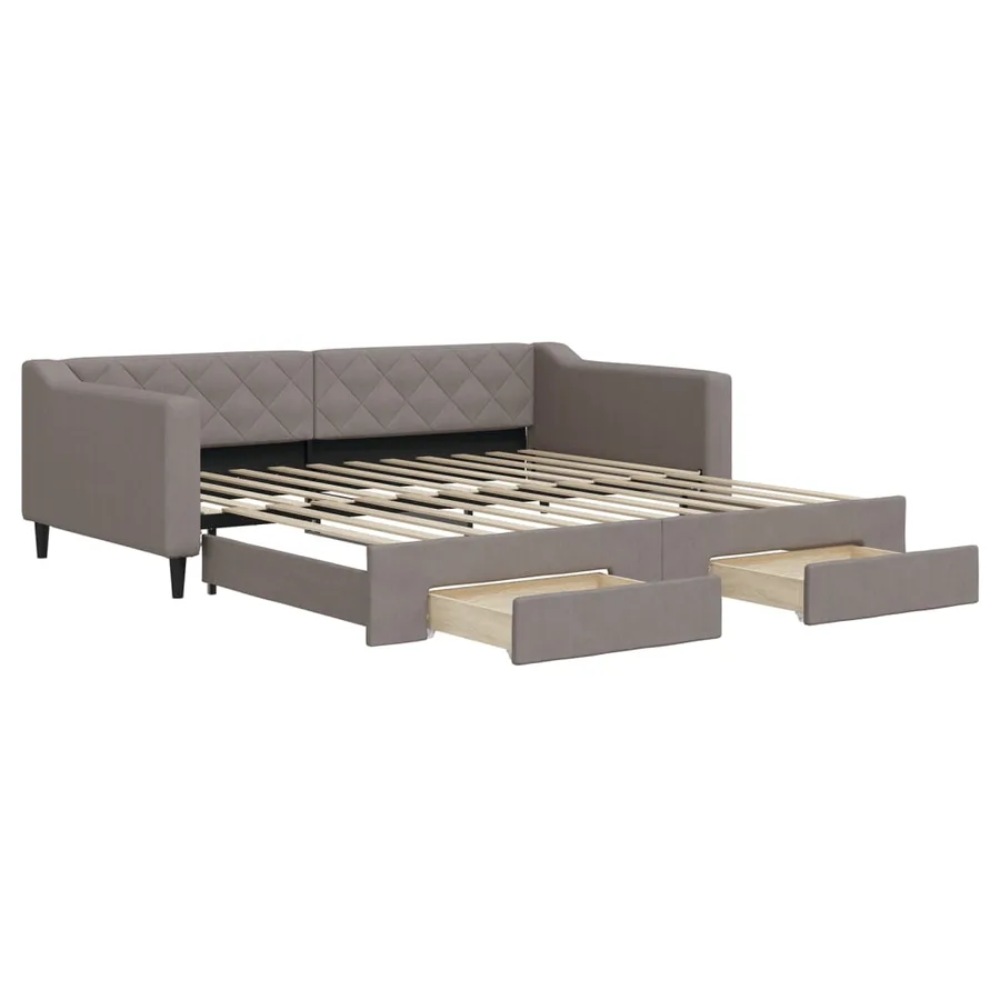 Lit de jour avec gigogne et tiroirs taupe 100x200 cm tissu - 2