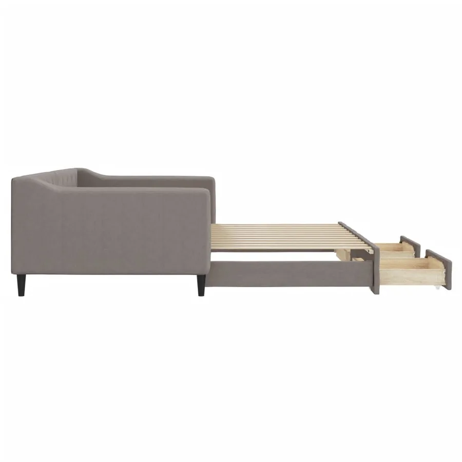 Lit de jour avec gigogne et tiroirs taupe 100x200 cm tissu - 7