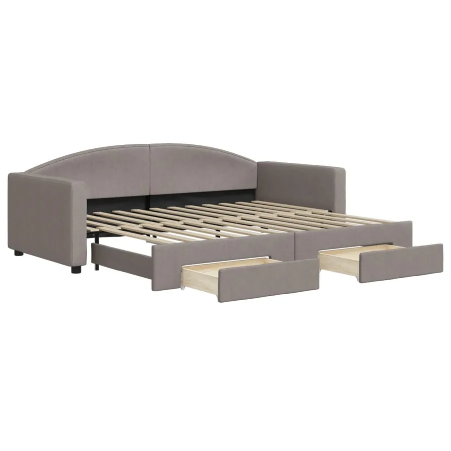 Lit de jour avec gigogne et tiroirs sans matelas taupe 90x200cm - 2