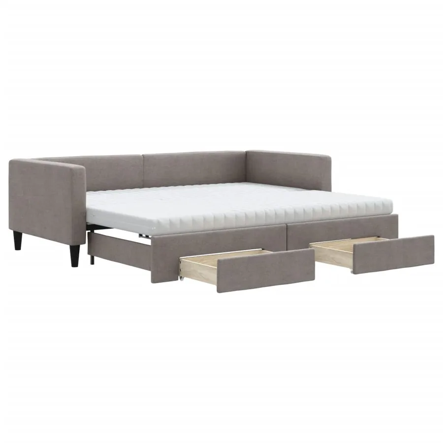Lit de jour avec gigogne et tiroirs taupe 90x200 cm tissu - 2