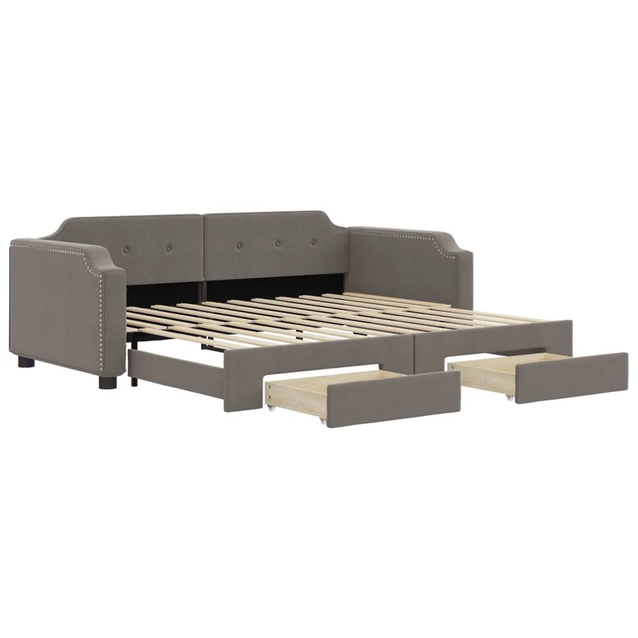 Lit de jour avec gigogne et tiroirs sans matelas taupe 90x200cm - 2