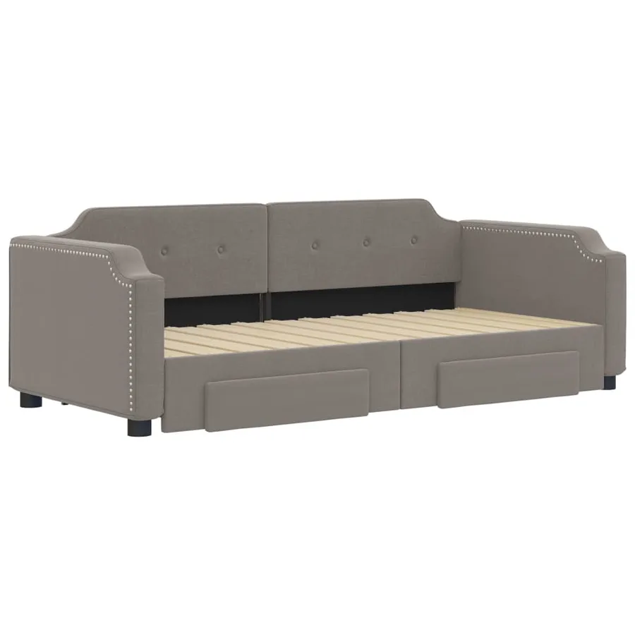 Lit de jour avec gigogne et tiroirs sans matelas taupe 90x200cm - 3