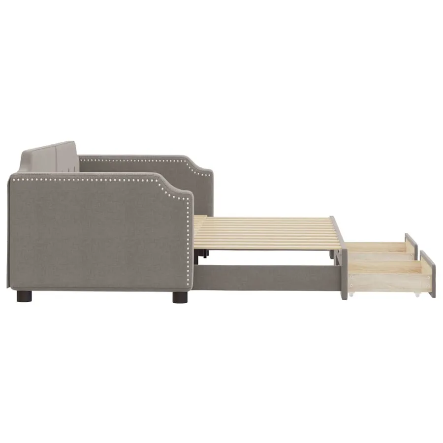 Lit de jour avec gigogne et tiroirs sans matelas taupe 90x200cm - 4