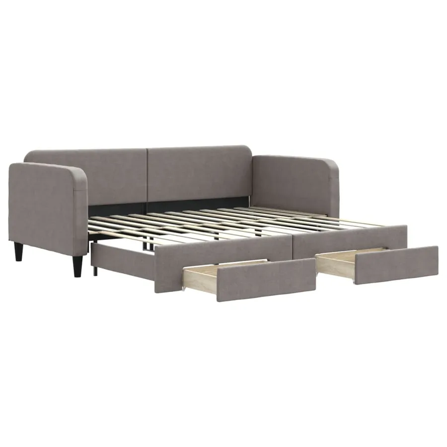 Lit de jour avec gigogne et tiroirs sans matelas taupe 90x200cm - 2