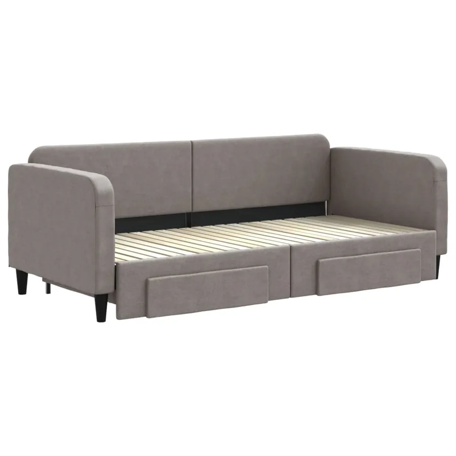 Lit de jour avec gigogne et tiroirs sans matelas taupe 90x200cm - 3