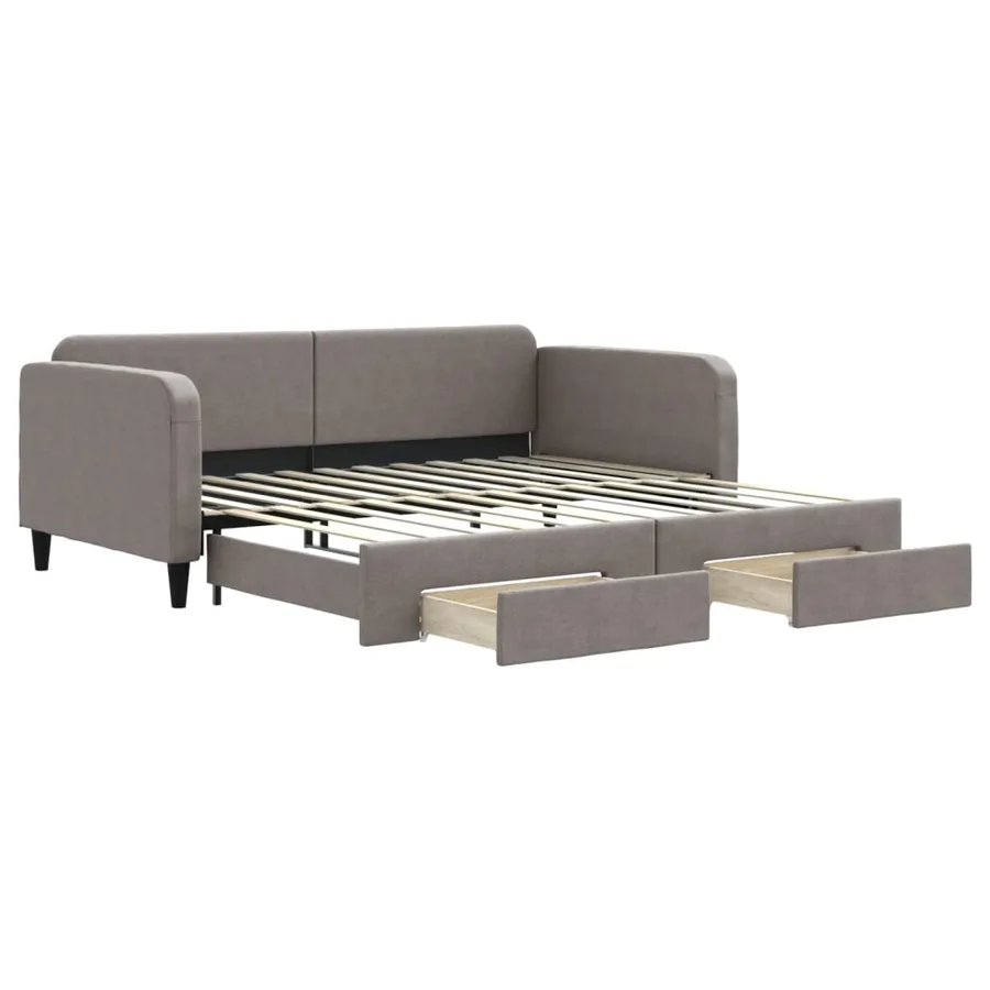 Lit de jour avec gigogne et tiroirs taupe 100x200 cm tissu - 2