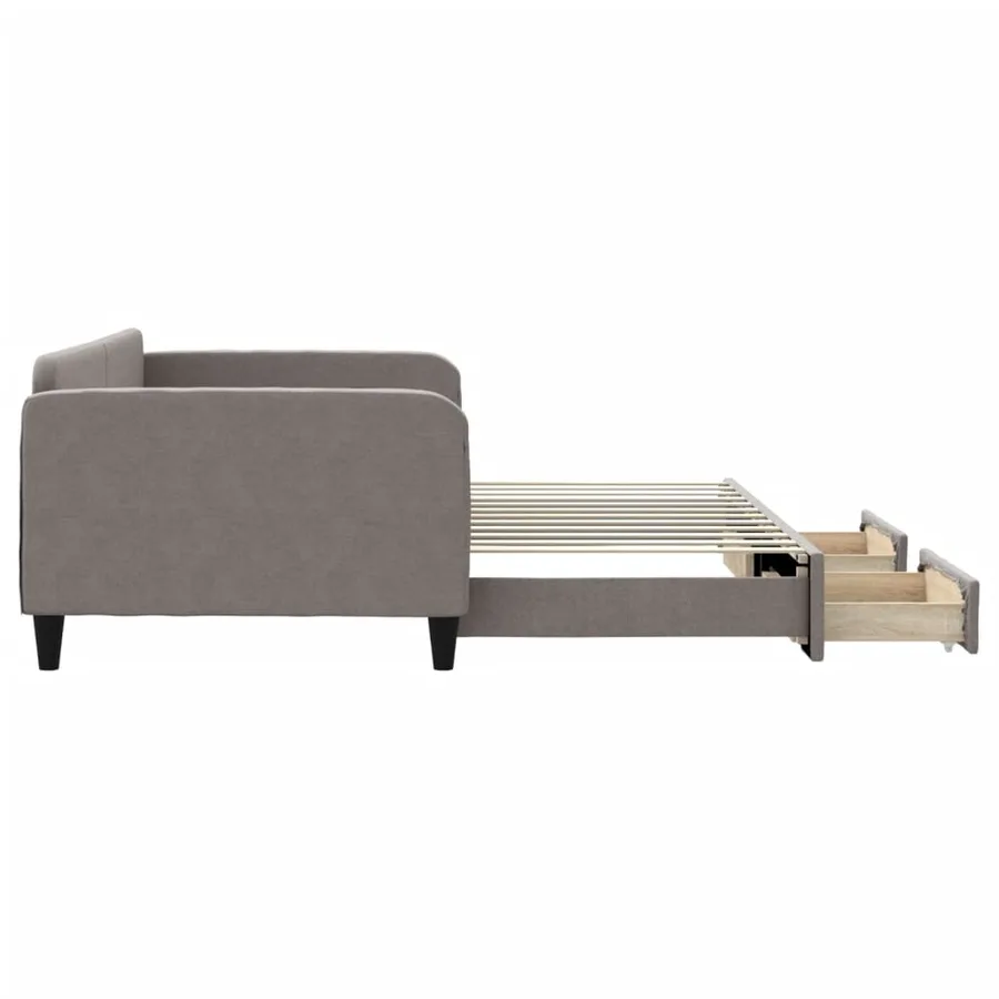 Lit de jour avec gigogne et tiroirs taupe 100x200 cm tissu - 4