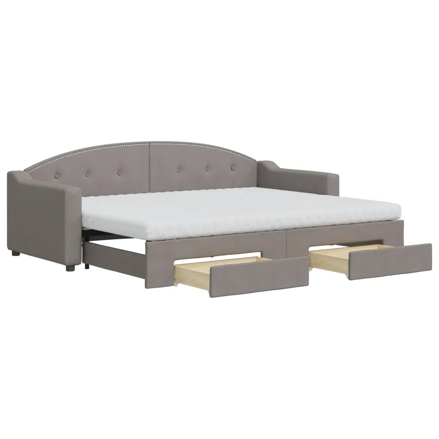 Lit de jour avec gigogne et tiroirs taupe 80x200 cm tissu - 2