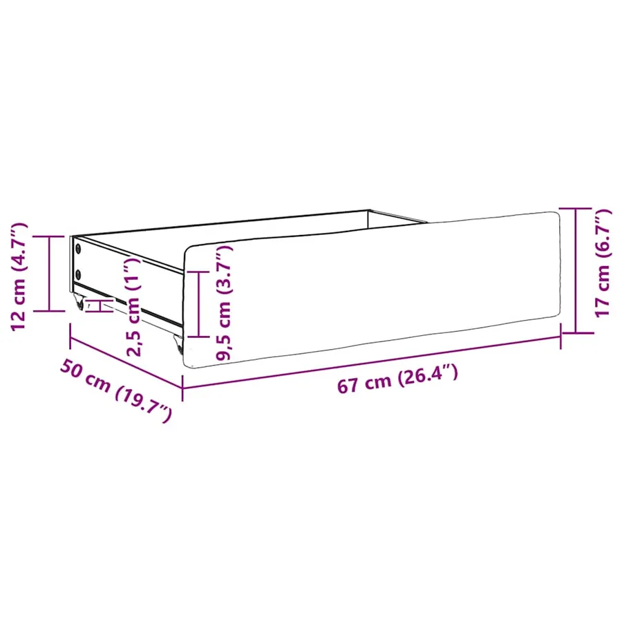Tiroirs de lit 2 pcs crème bois d'ingénierie et tissu - 8