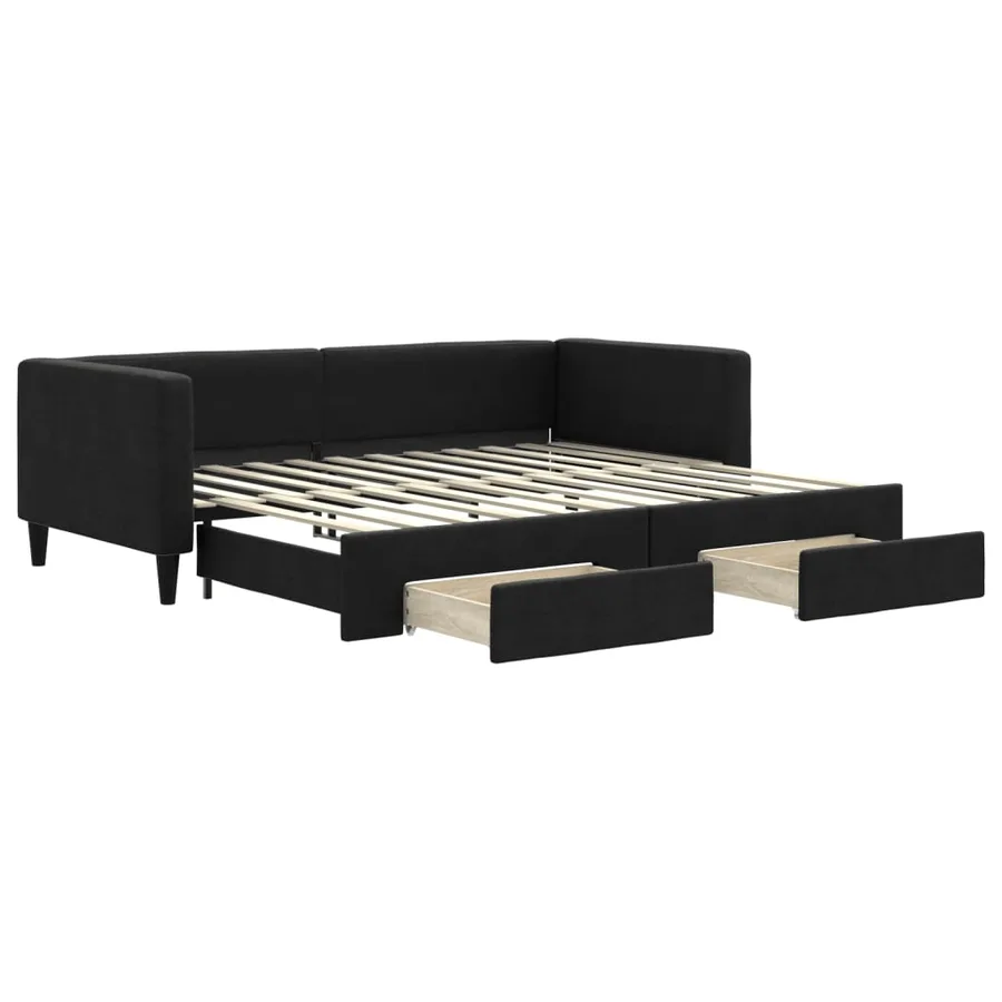 Lit de jour avec gigogne et tiroirs sans matelas noir 90x200 cm - 2
