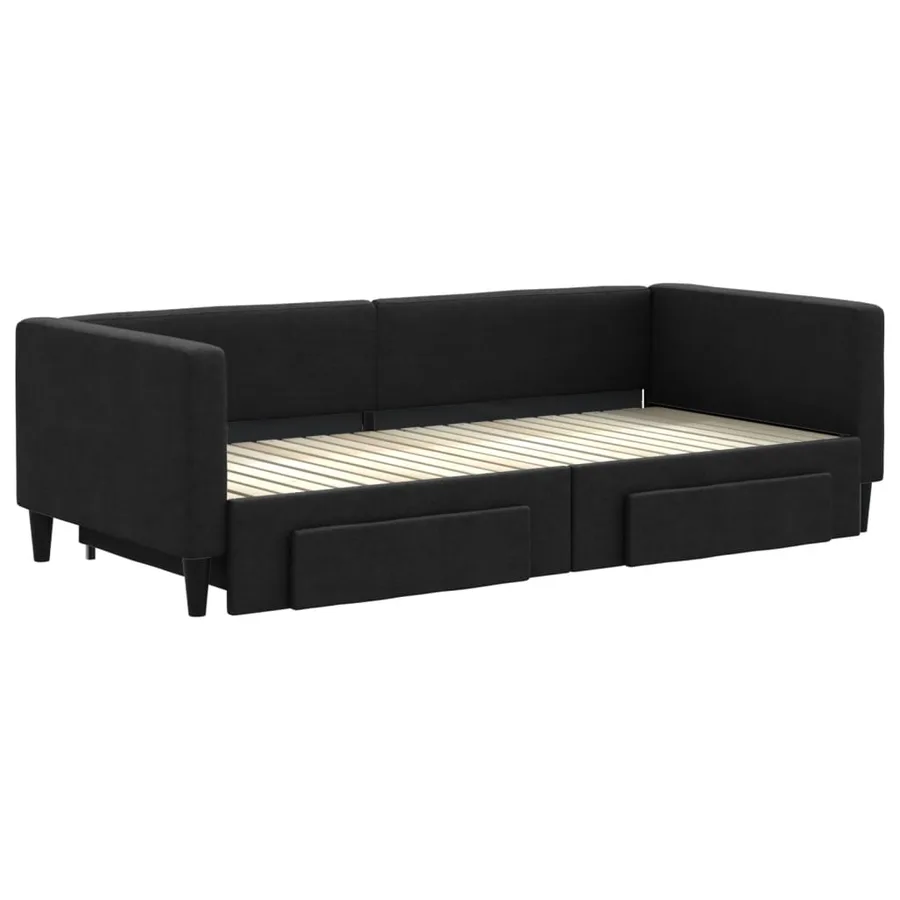 Lit de jour avec gigogne et tiroirs sans matelas noir 90x200 cm - 3