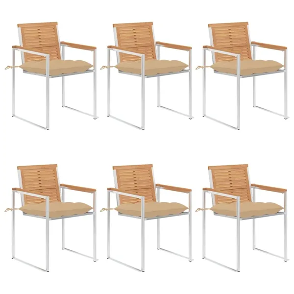 Chaises de jardin lot de 6 avec coussins Bois de teck massif