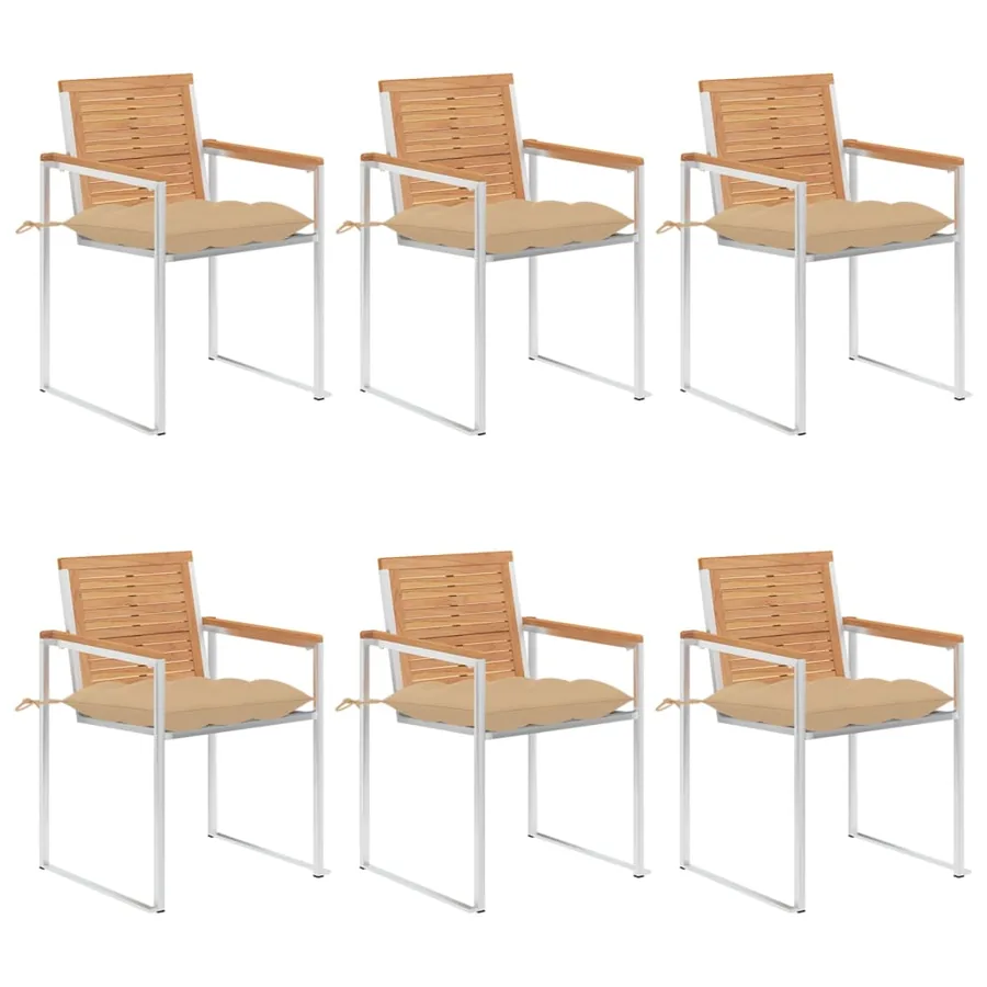 Chaises de jardin lot de 6 avec coussins Bois de teck massif