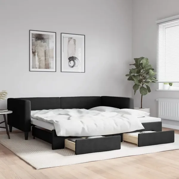 Lit de jour avec gigogne et tiroirs sans matelas noir 100x200cm