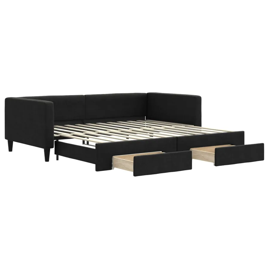 Lit de jour avec gigogne et tiroirs sans matelas noir 100x200cm - 2