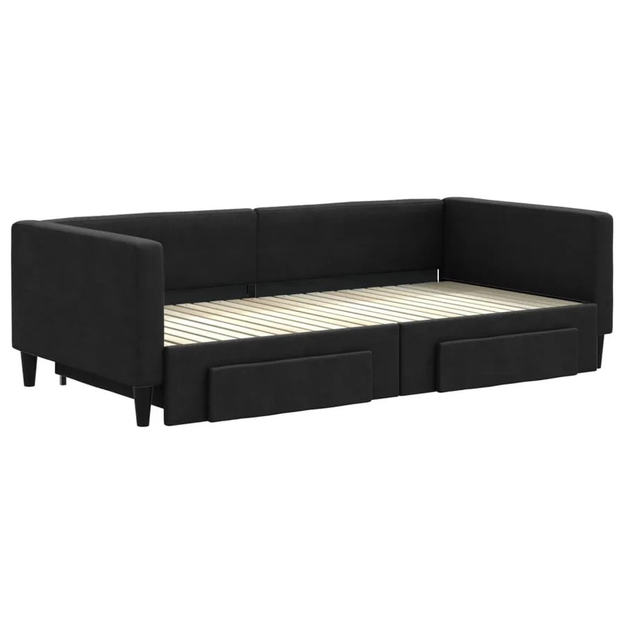 Lit de jour avec gigogne et tiroirs sans matelas noir 100x200cm - 3