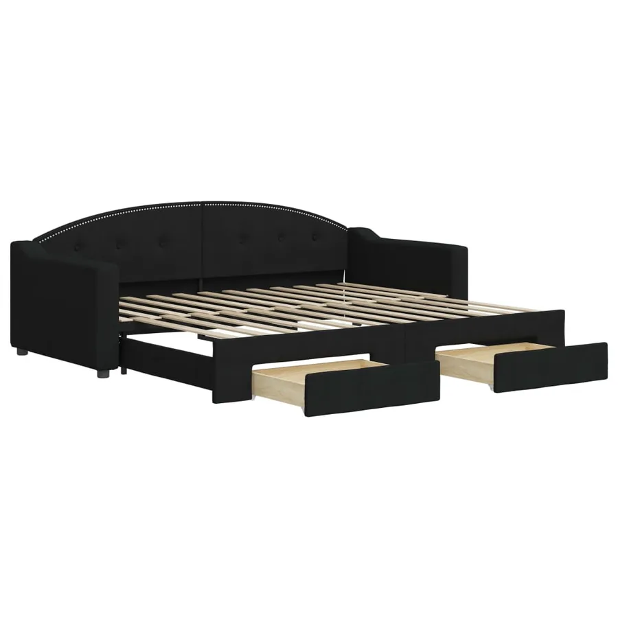 Lit de jour avec gigogne et tiroirs sans matelas noir 90x200 cm - 2