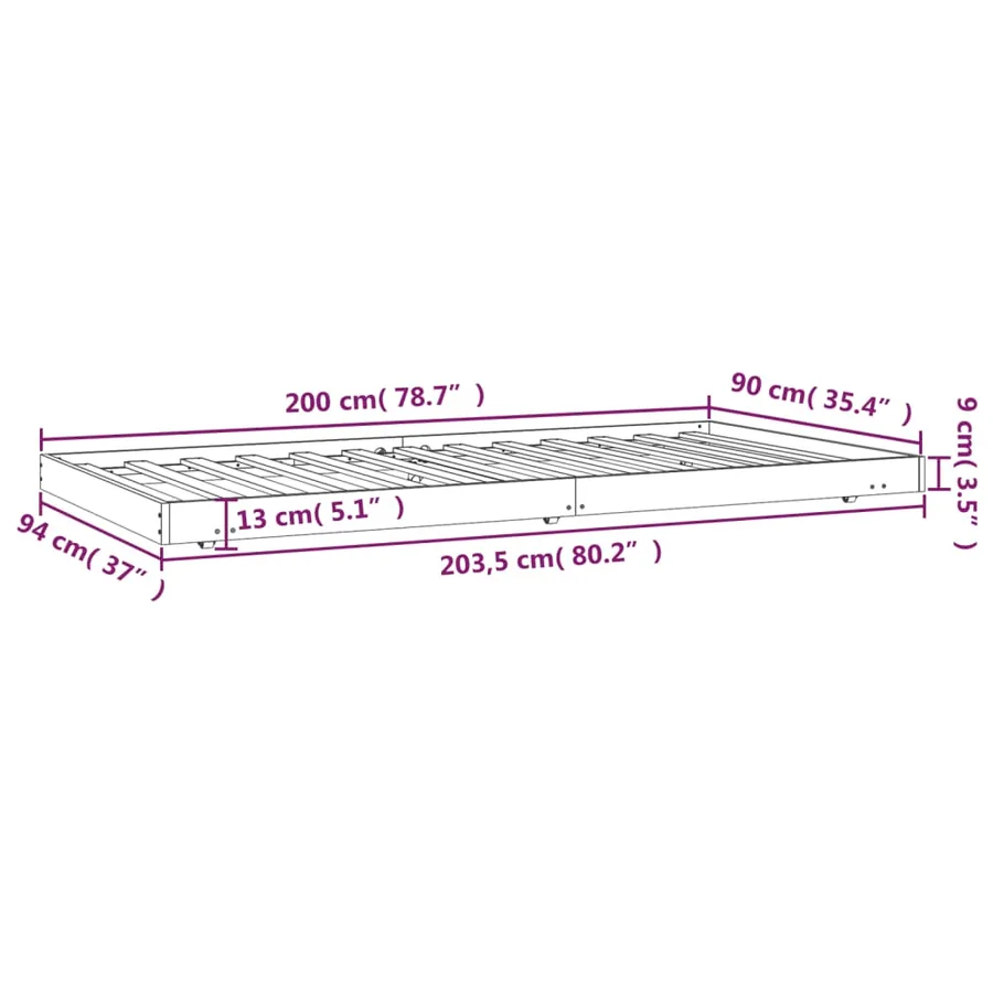 Cadre de lit sans matelas 90x200 cm bois de pin massif - 9