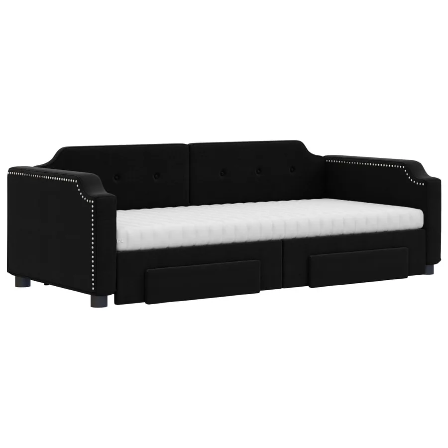 Lit de jour avec gigogne et tiroirs noir 90x200 cm tissu - 3