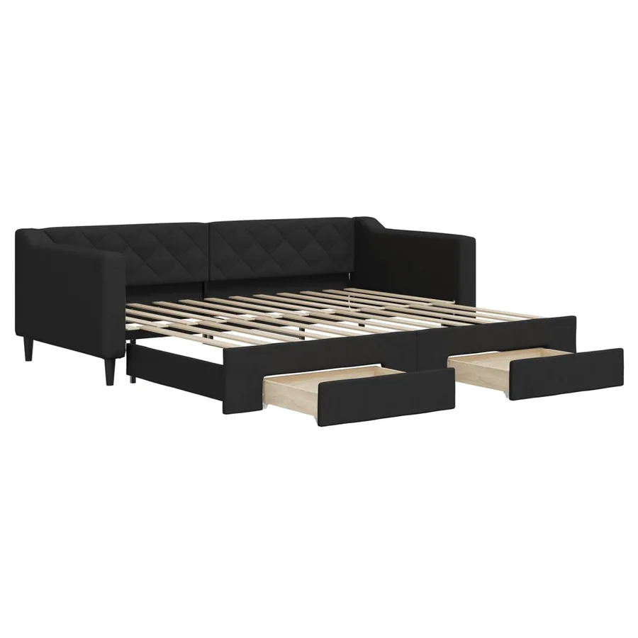 Lit de jour avec gigogne et tiroirs sans matelas noir 90x200 cm - 2