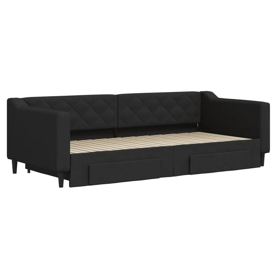 Lit de jour avec gigogne et tiroirs sans matelas noir 90x200 cm - 3