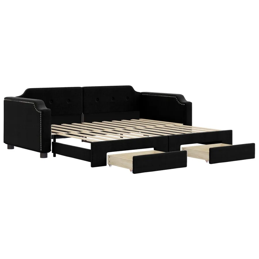 Lit de jour avec gigogne et tiroirs sans matelas noir 80x200 cm - 2