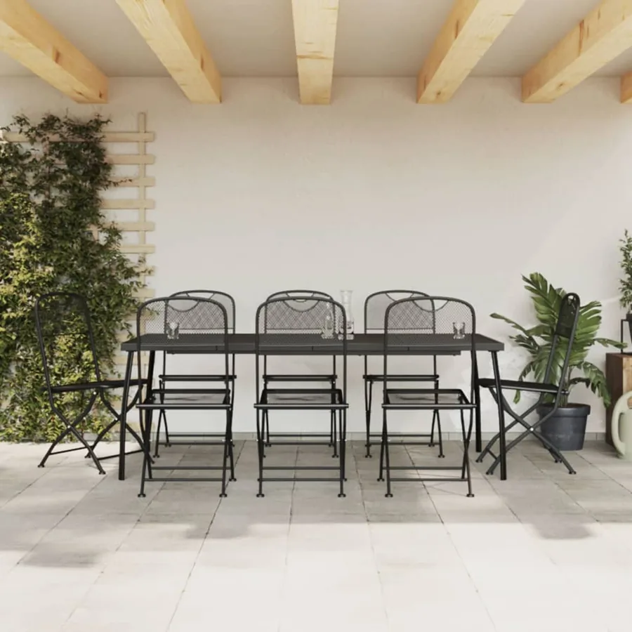 Ensemble à manger de jardin 9 pcs anthracite métal maille