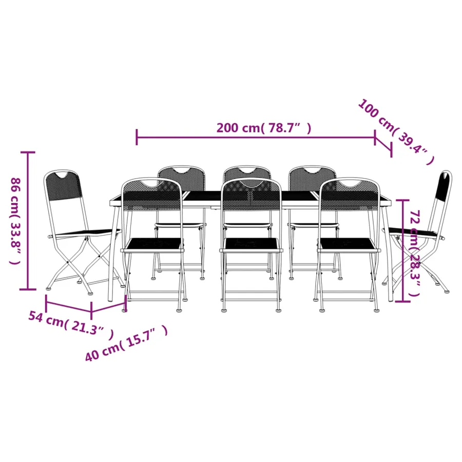 Ensemble à manger de jardin 9 pcs anthracite métal maille - 9
