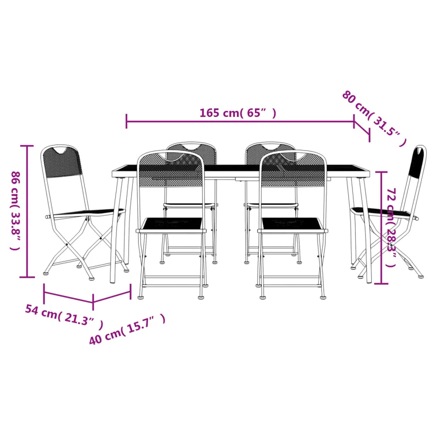 Ensemble à manger de jardin 7 pcs anthracite métal maille - 9