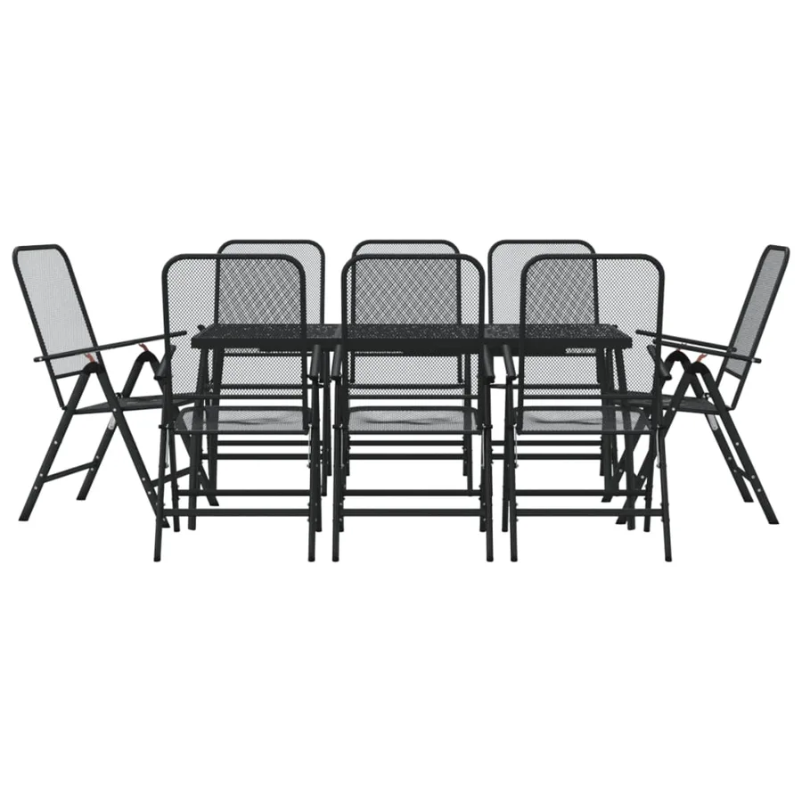 Ensemble à manger de jardin 9 pcs anthracite métal maille - 2