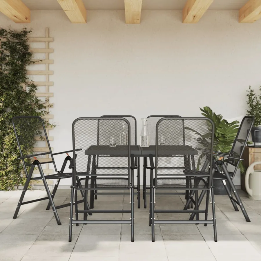 Ensemble à manger de jardin 7 pcs anthracite métal maille
