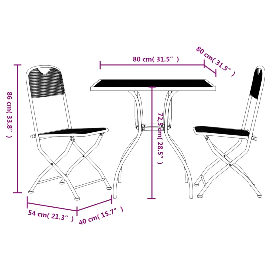 Ensemble à manger de jardin 3 pcs anthracite métal maille - 9