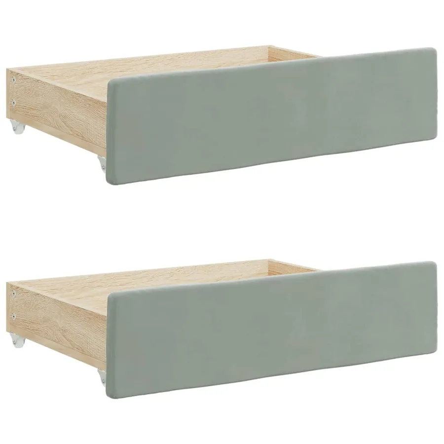 Tiroirs de lit 2 pcs gris clair bois d'ingénierie et velours - 2