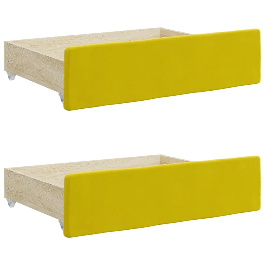 Tiroirs de lit 2 pcs jaune bois d'ingénierie et velours - 2