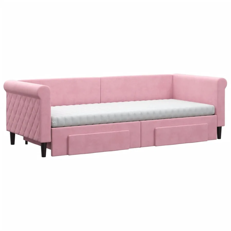 Lit de jour avec gigogne et tiroirs rose 80x200 cm velours - 3