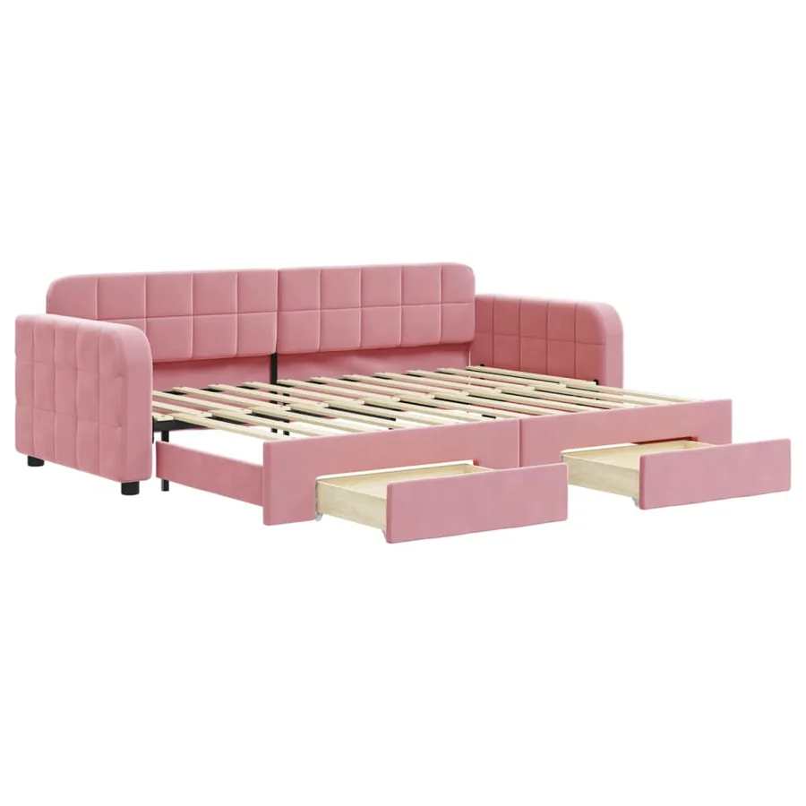 Lit de jour avec gigogne et tiroirs sans matelas rose 80x200 cm - 2