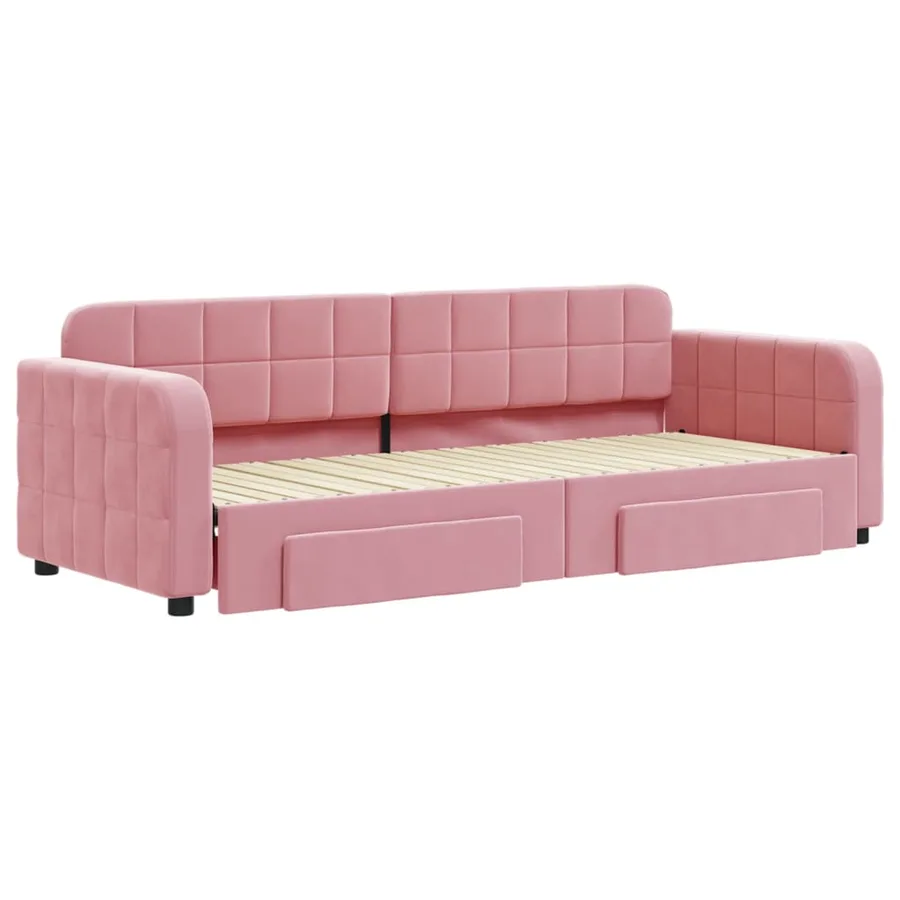 Lit de jour avec gigogne et tiroirs sans matelas rose 80x200 cm - 3