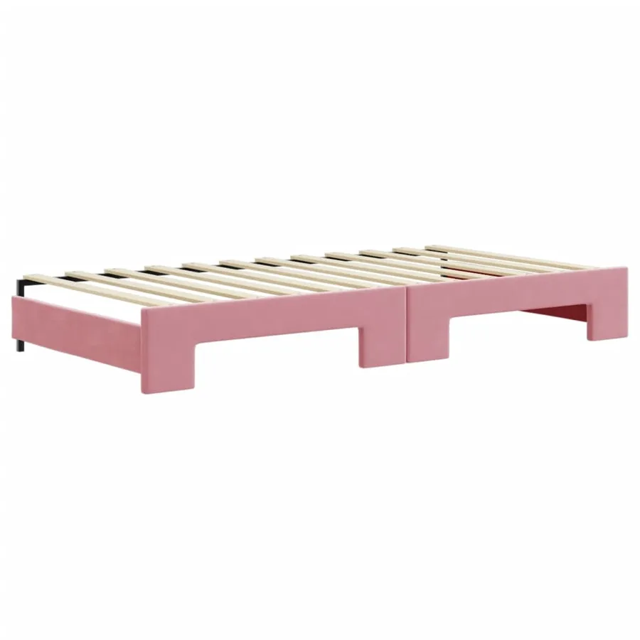 Lit de jour avec gigogne et tiroirs rose 100x200 cm velours - 5