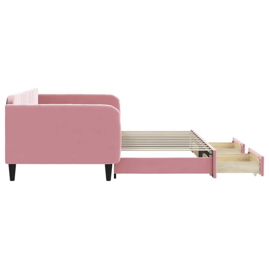 Lit de jour avec gigogne et tiroirs rose 100x200 cm velours - 4