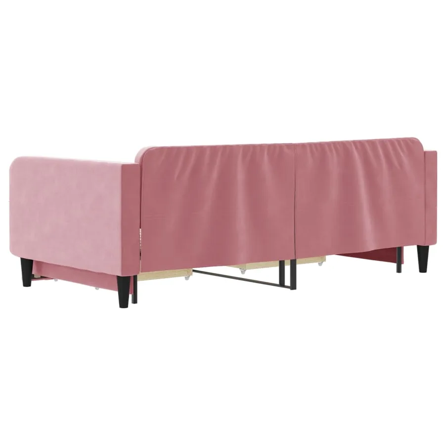 Lit de jour avec gigogne et tiroirs rose 100x200 cm velours - 5