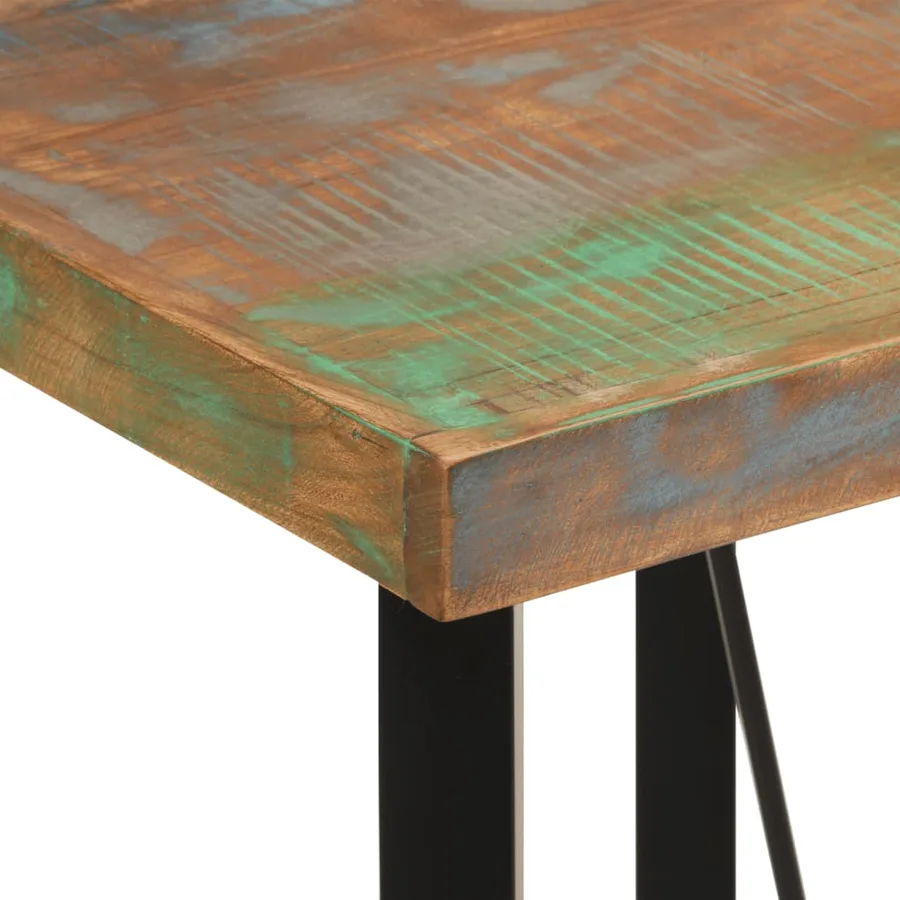 Table de bar 55x55x107 cm bois massif de récupération et fer - 5