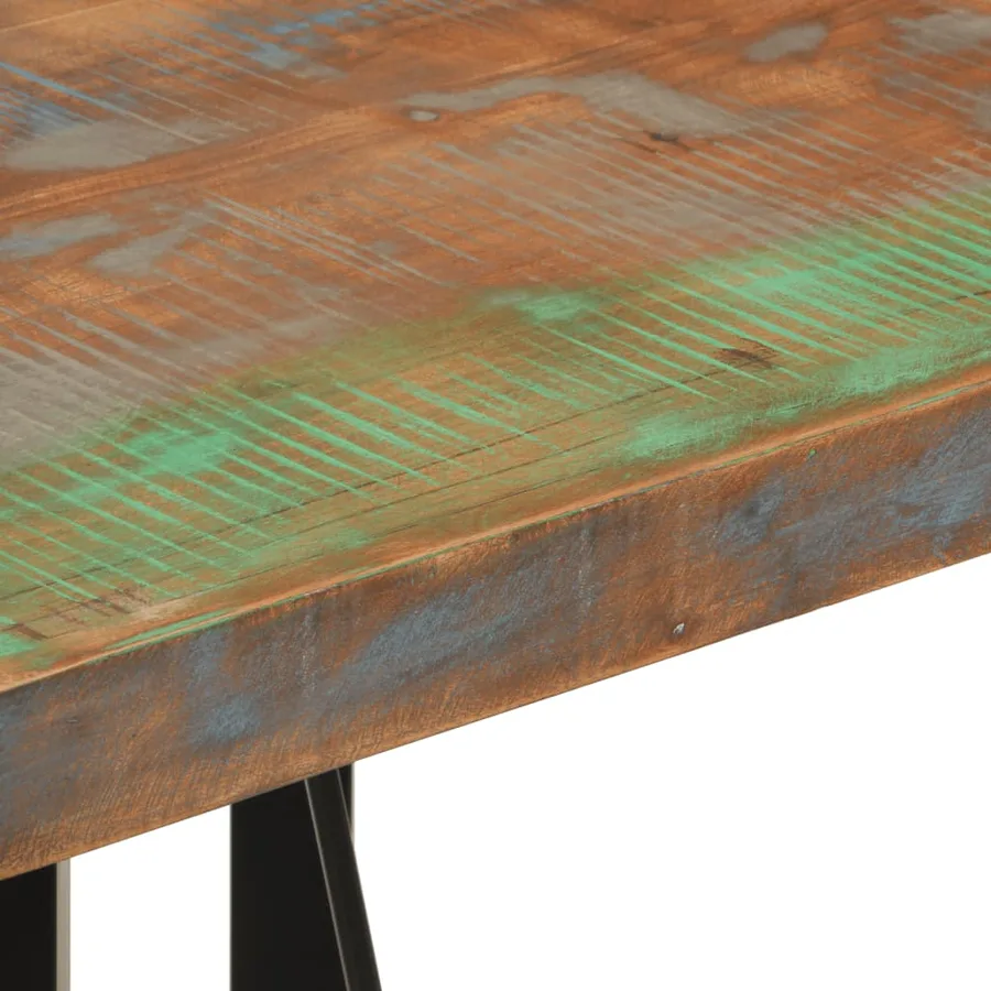 Table de bar 55x55x107 cm bois massif de récupération et fer - 7
