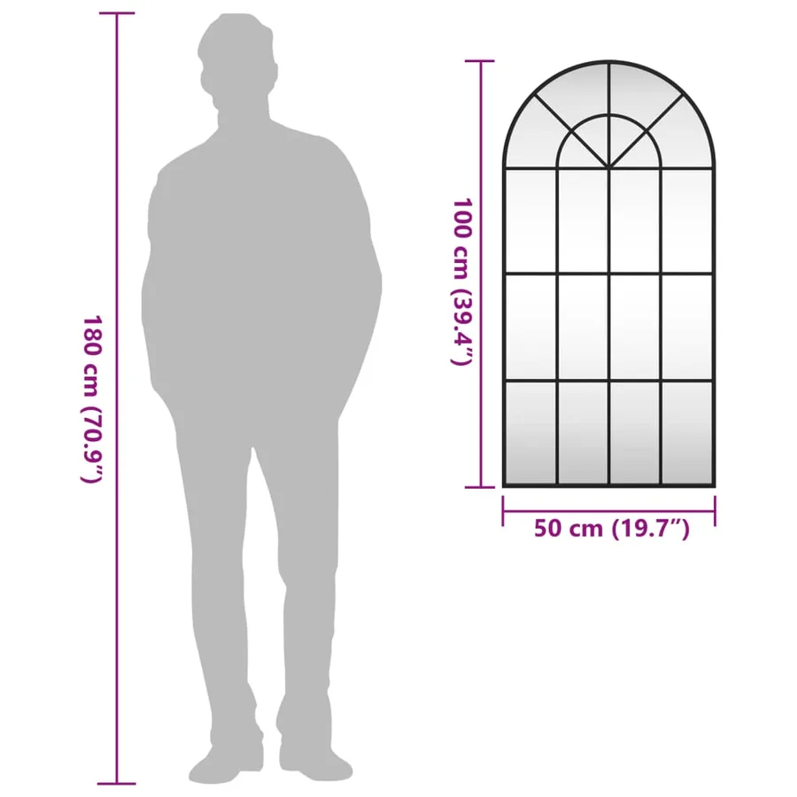 Miroir mural noir 50x100 cm arche fer - 8