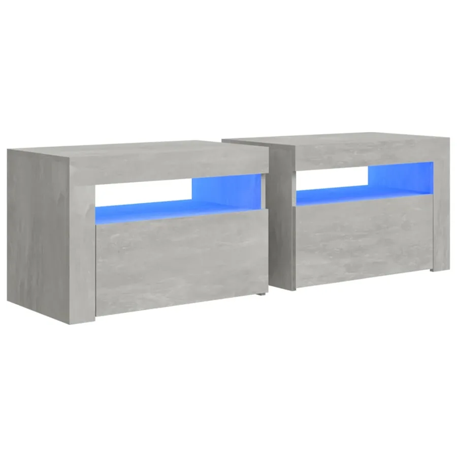 Tables de chevet 2 pcs avec LED Gris béton 60x35x40 cm - 2