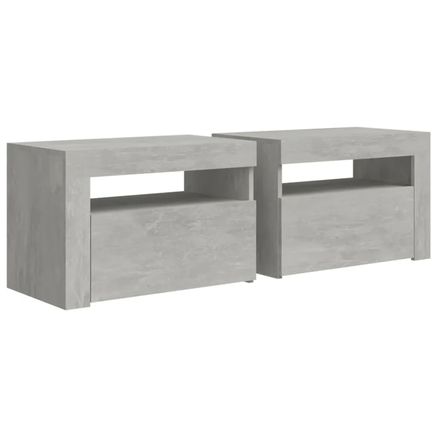 Tables de chevet 2 pcs avec LED Gris béton 60x35x40 cm - 3