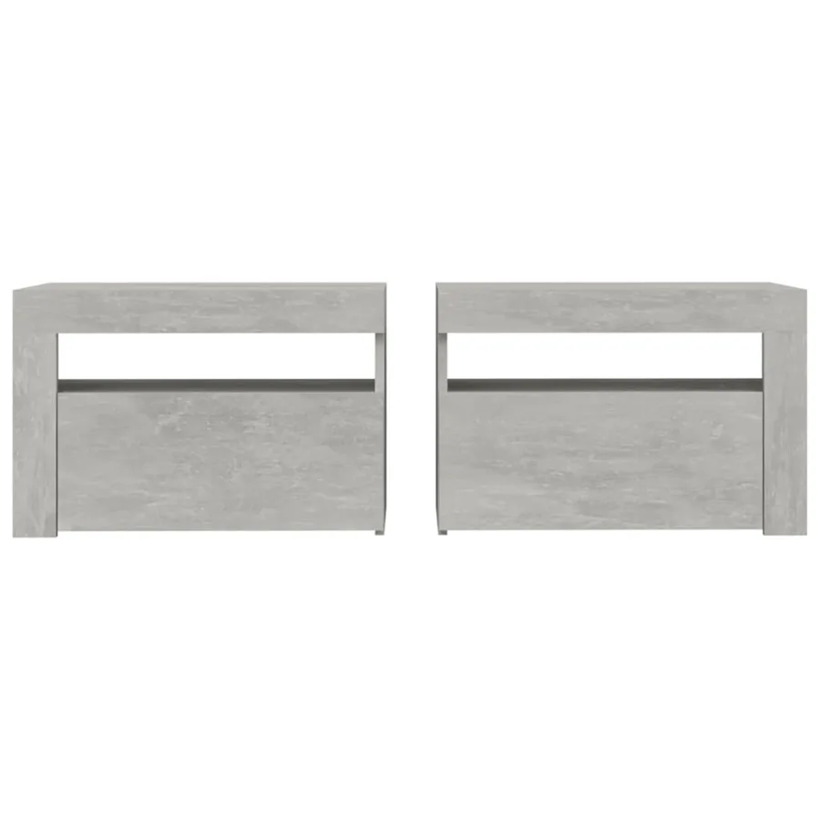Tables de chevet 2 pcs avec LED Gris béton 60x35x40 cm - 4