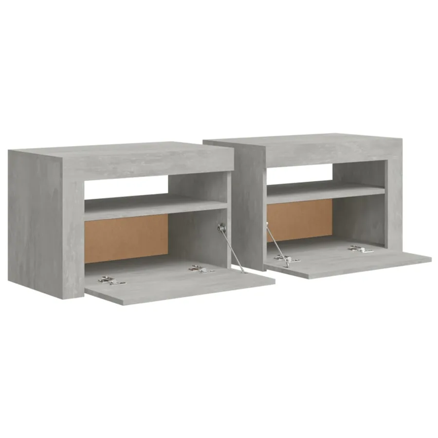 Tables de chevet 2 pcs avec LED Gris béton 60x35x40 cm - 5