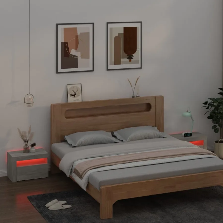 Tables de chevet 2 pcs avec LED Gris béton 60x35x40 cm - 9