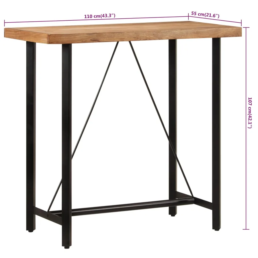 Table de bar 110x55x107 cm bois massif d'acacia et fer - 8