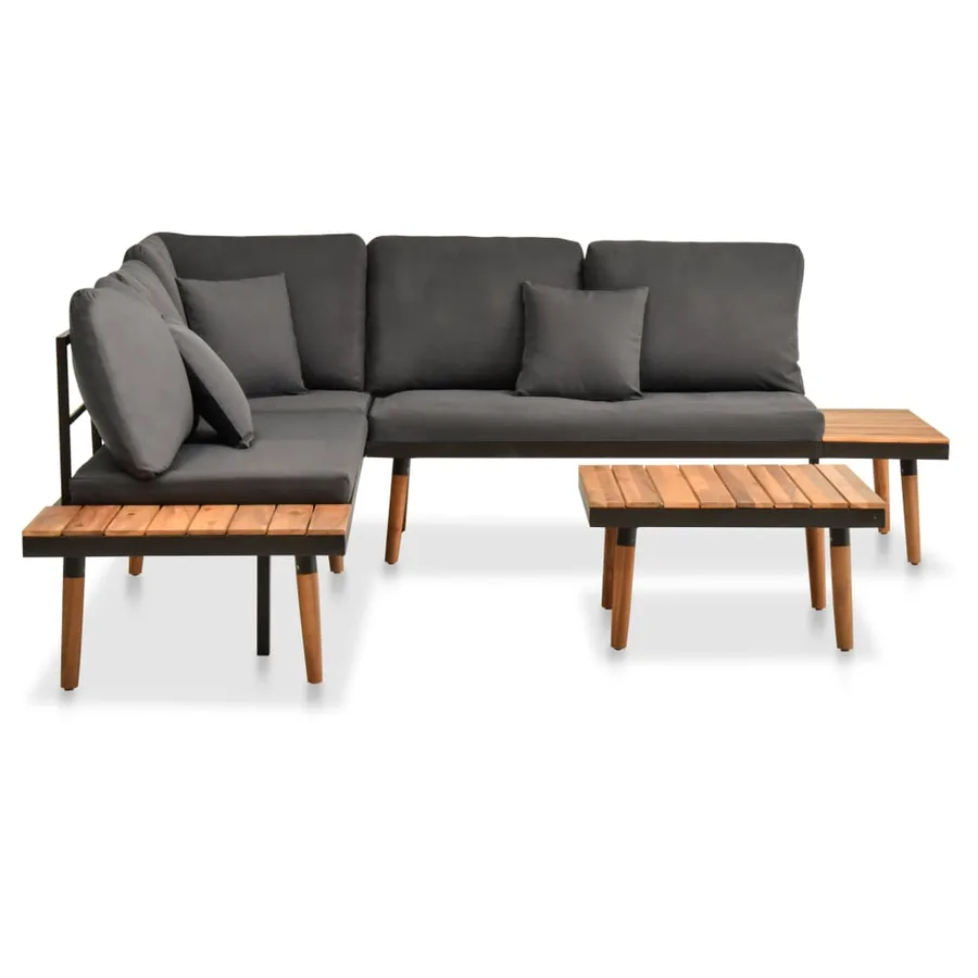 Salon de jardin 4 pcs avec coussins Bois d'acacia solide - 2